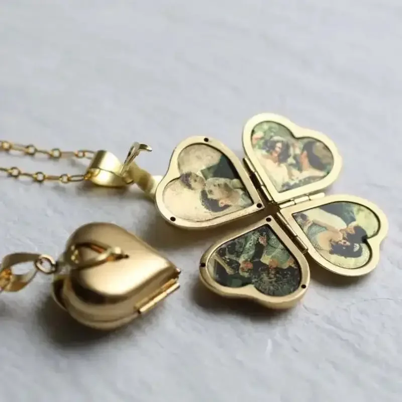 Heart Locket Necklace Photo - Kalung Vintage Lipat Multi-layer Berbentuk Hati,