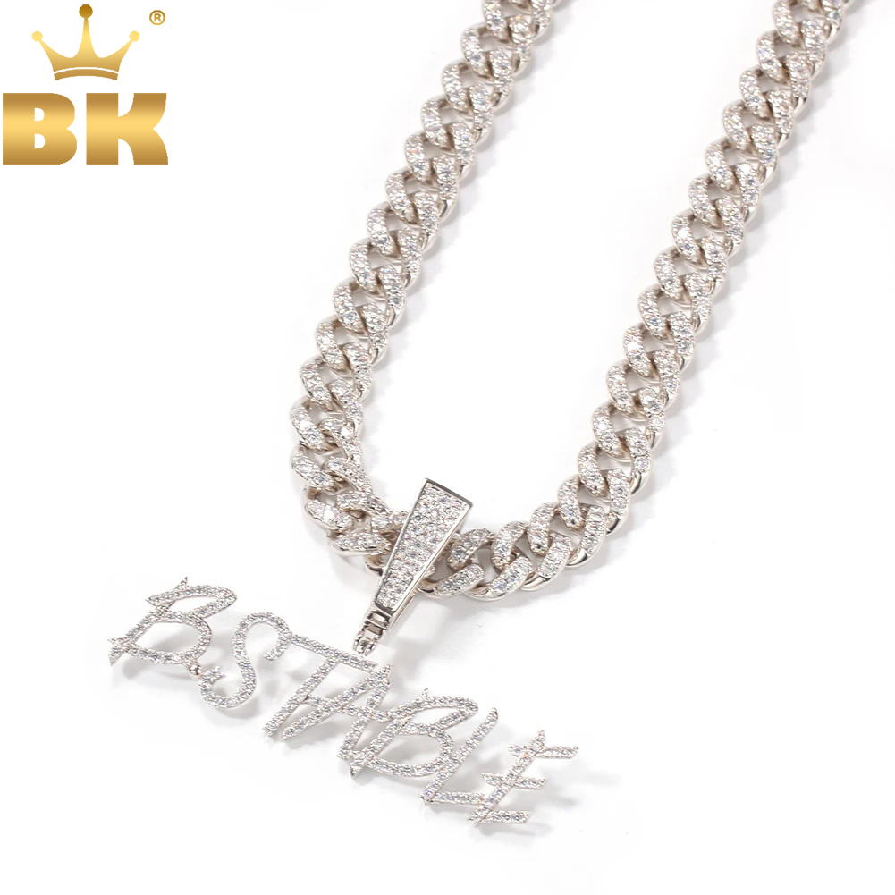 Cuban Link Chain 12Mm - TBTK Disesuaikan Nama Curisve Huruf Liontin