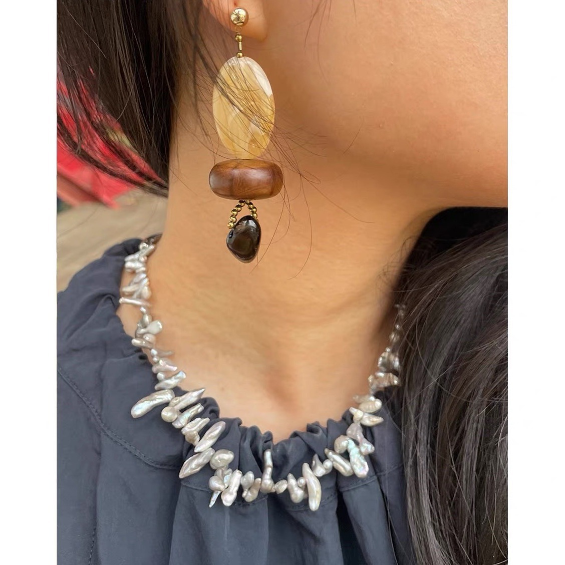 Pearl Choker Necklace Vintage - Set Kalung Choker Mutiara Gaya Bohemian