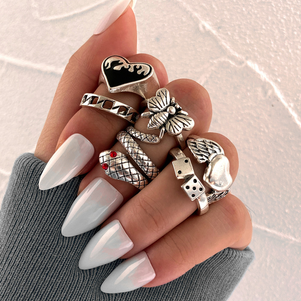 Vintage Punk Knuckle Rings Set - 6 Buah Set Cincin Jari Tangan